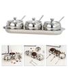 Durable 304 Stainless Steel Condiment Container Set With Lid And Spoons Spices Storage Solution For Home Use
