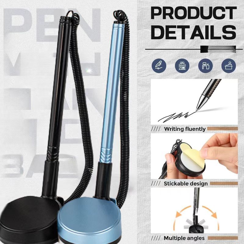 3 buc Pix de birou retractabil adeziv pentru desktop, curea fixă, aderență confortabilă, potrivit pentru birou, hotel și ghișeul bancar