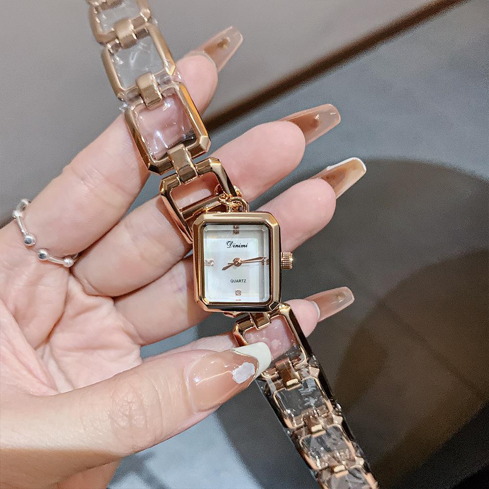 Fashionable Steel Strap Square Hollow Bracelet Watch Elegant Design Retro Temperament Water Diamond English Watch