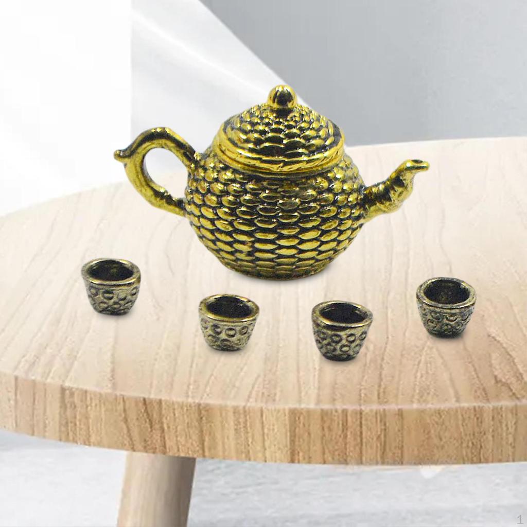 6 Piece Dollhouse Metal Teapot Set Kitchen Gift 1:12 Tea Cup