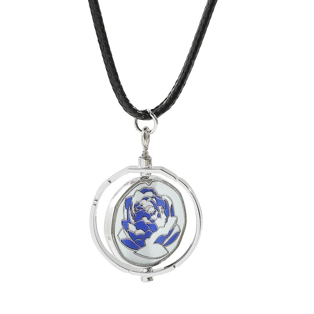 Anime Rotatable Blue Rose Pendant Necklace Lovers Friends Wearing Chain Jewerly Accessory