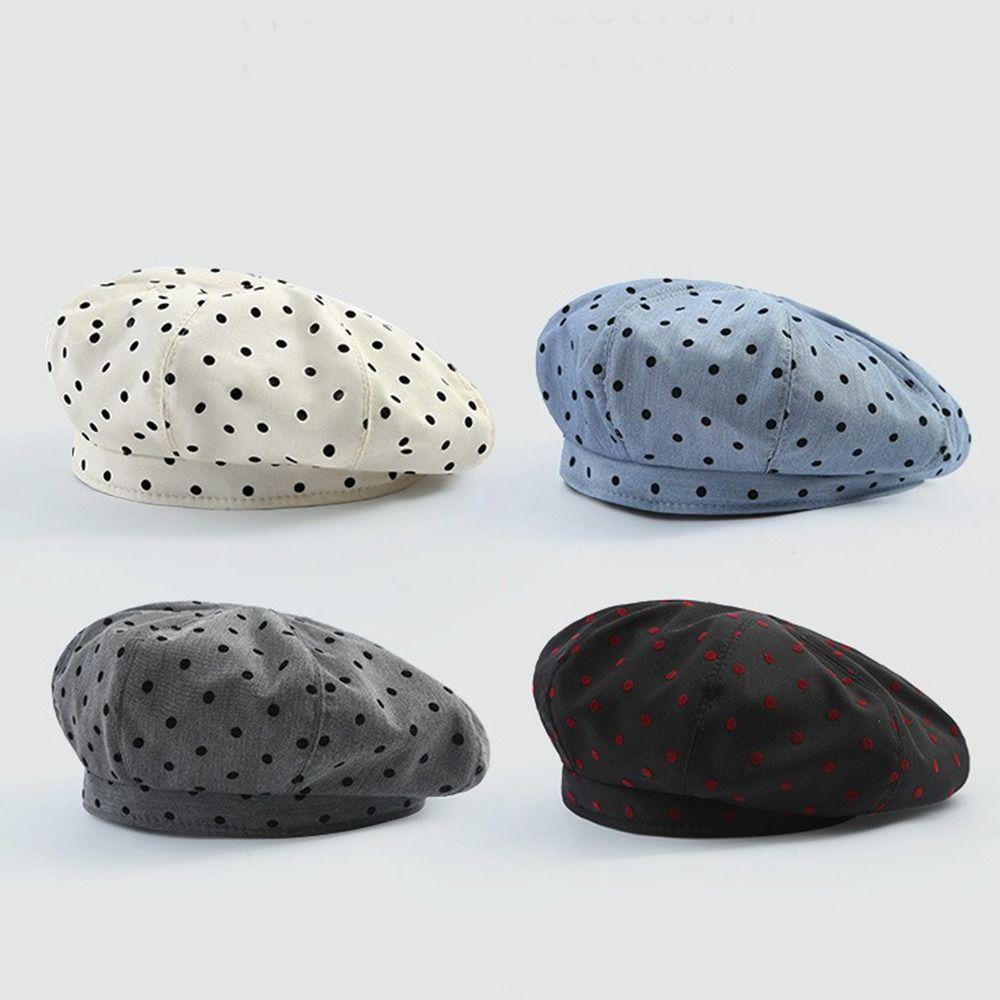 Versatile Painter Berets Korean Beanie Cap Vintage Polka Dot Berets  Female