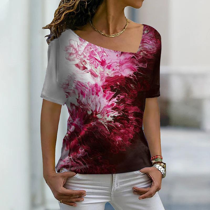 Women's Fashion  Printed Theme Abstract Geometric T Shirt V Neck Basic Tops Plus Size Shirt  Tops Summer   XS-8XL