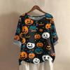 Damen Modisches Und Lässiges Shirt Halbarm Rundhals Print Baumwolle Und Leinen Bluse Top