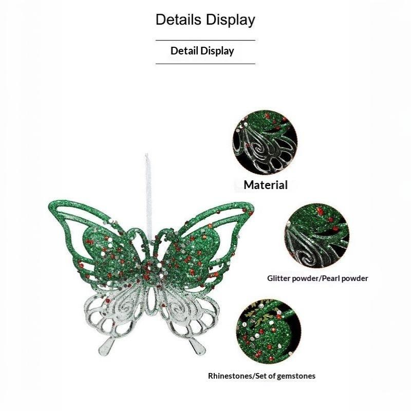 Green Glitter Christmas Hanging Ornament Sparkling Reindeer/High Heel/Tree /Snowflake Designs Pendants With Ribbon Decor