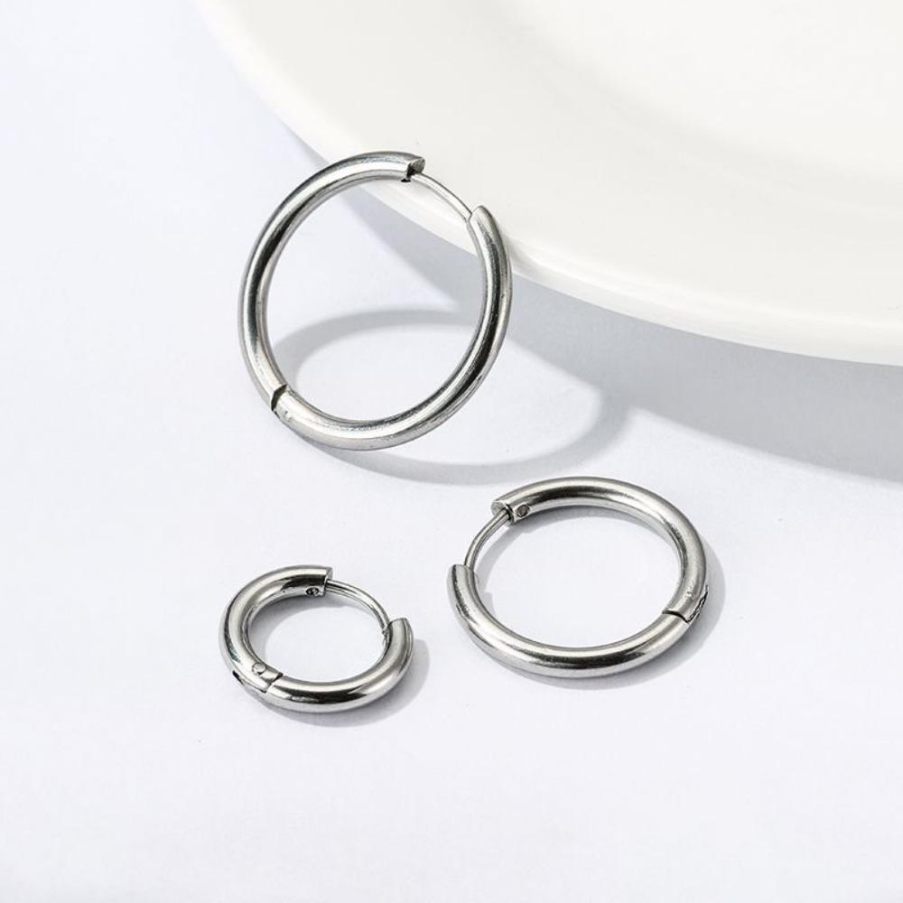 Circle Titanium Steel Hoop Earrings Sliver/Gold/Black Circular Earrings Man