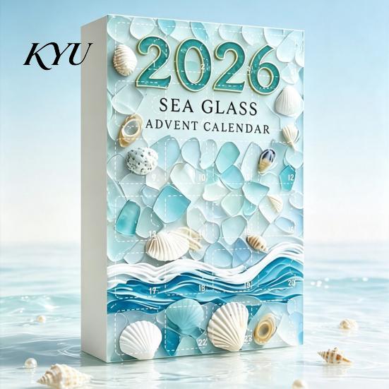 Beach Style Holiday Decor 2026 Sea Glass Christmas Countdown Calendar Blind Box, 24Pcs Coastal Theme Ornaments Acrylic Tree Hanging Ornaments,
