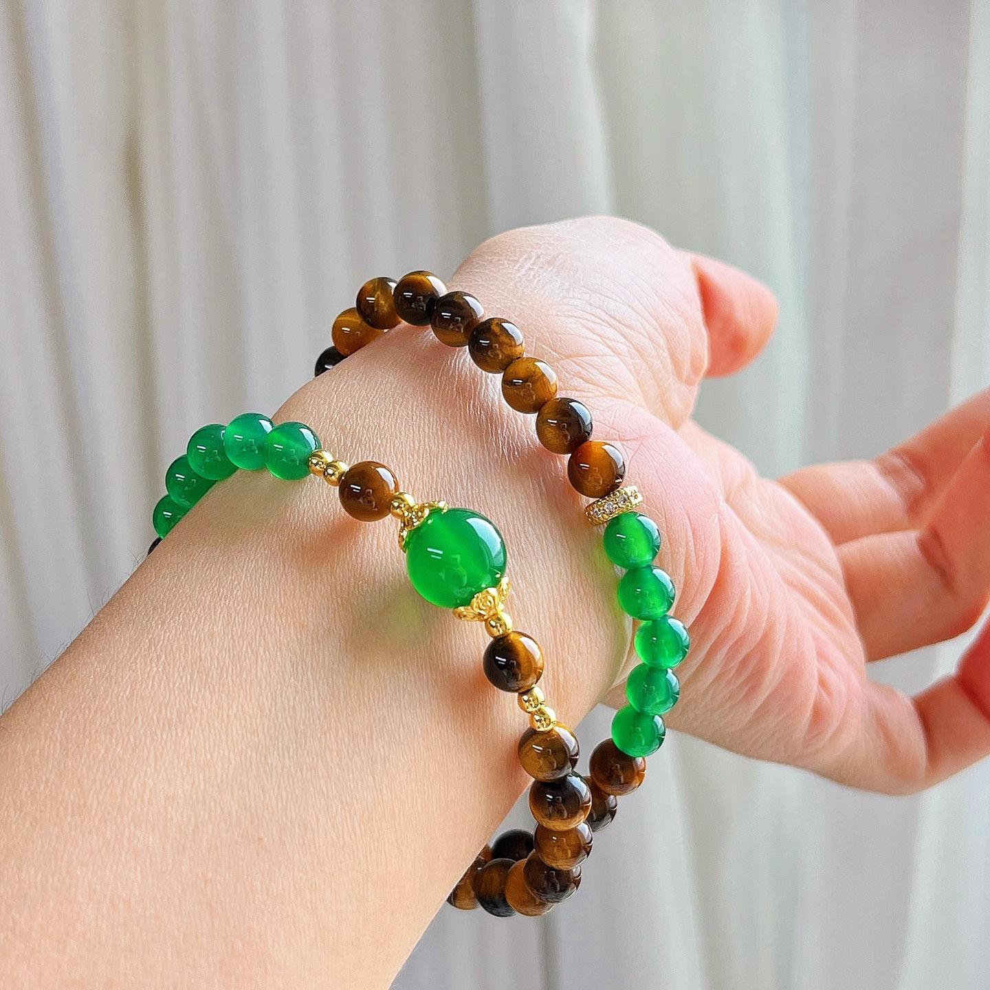 Autumn And Winter Maillard Retro Style High Quality Natural Tiger S Eye Green Chalcedony Bracelet Bracelet