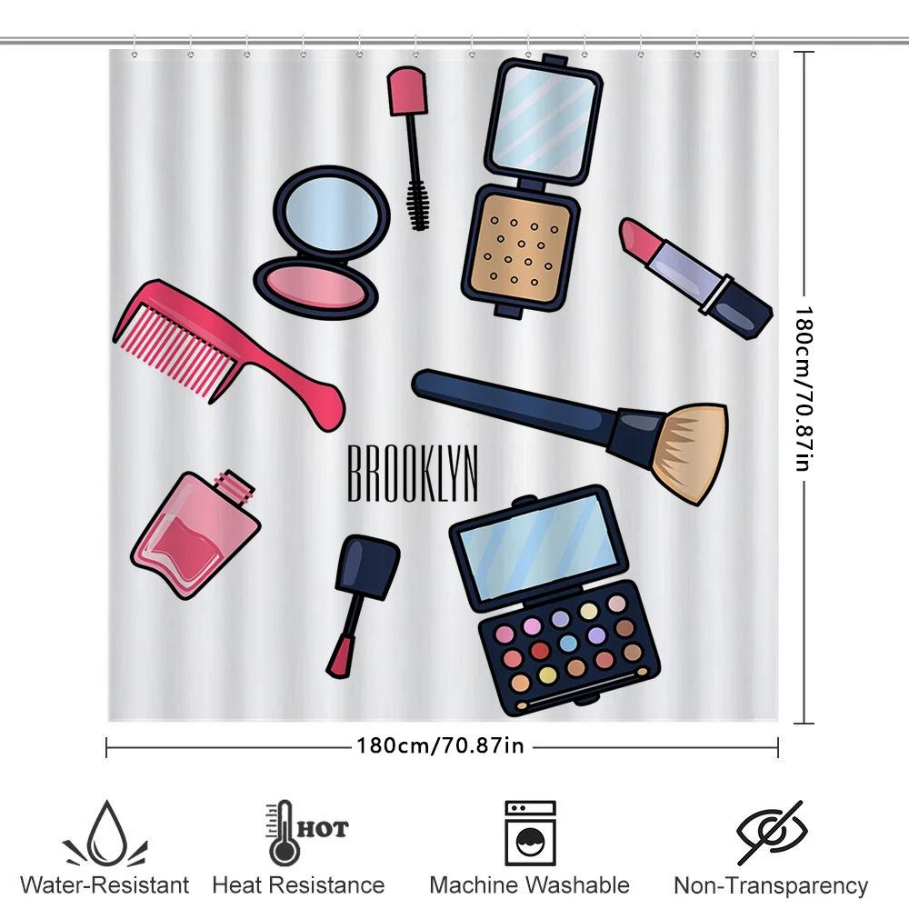 Brooklyn Fashion Shower Curtain Makeup Collection Decorative Bath Mat Polyester Waterproof Shower Curtain With Hook Ring