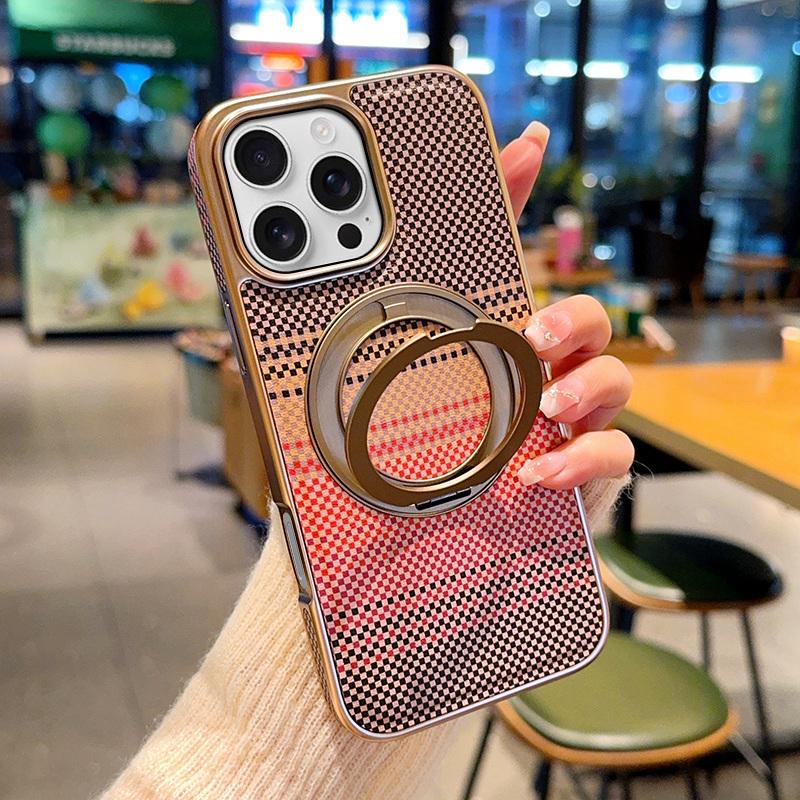 

Магнитный чехол-подставка для iPhone 16 Pro Max, гальванизированный ПК + кожа ПУ, задняя крышка для телефона Brown