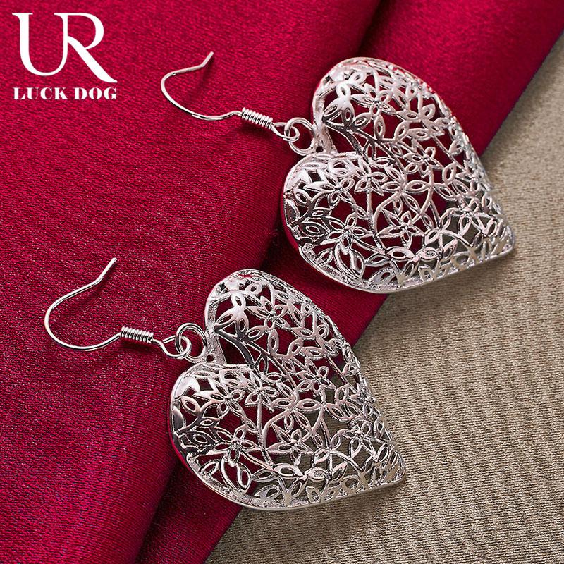 925 Sterling Silver Hollow Heart-shaped Flower Piercing Earrings Fashionable Wedding Jewelry