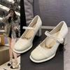Light Mouth Single Shoes Color Matching Patent Leather High Heels Korean Version One-word Buckle Belt Fashion Mary Jane Women's Shoes 2025 New T