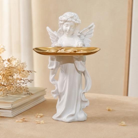 Yangyizhi Little Angel Jewelry Tray, Resin Statue Decorative Dish for Keys, Earrings, Necklace, Desktop Organizer Bedroom, Living Room, Entryway Table