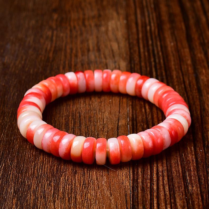 Natural Semi-Blood Cow Bone Imitation Camel Bone Disc Bead Bracelet with Yak Bone Tassel and Amber Accents