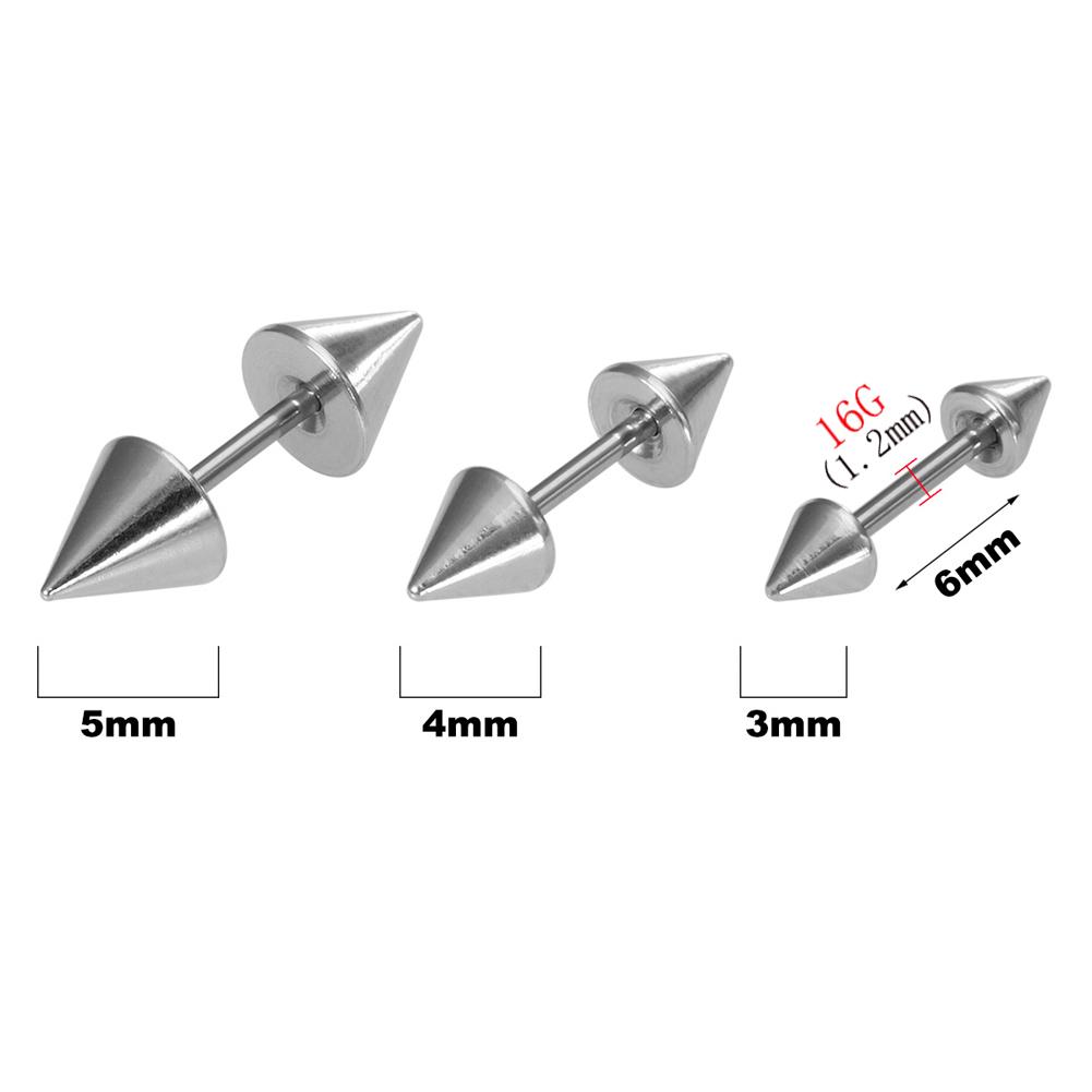 6PCS/Set 16G Stainless Steel Stud Earring 3/4/5mm Ball & Cone Screws Earrings Ear Bone Nail Piercing Body Jewelry