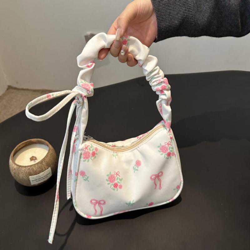 1Pcs Cute Flower Bow Print Canvas Shoulder Bags New Korean Girl Handbags Outdoor Travel Women Keys Phone Messenger Bag