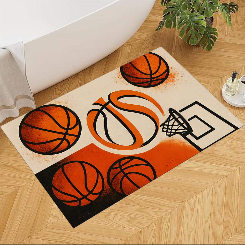 Basketball Sport Design Home Carpet Soft Plush Non-slip Bottom Bedroom Bedside Mat Bohemian Boho Style Housewarming Gift Idea
