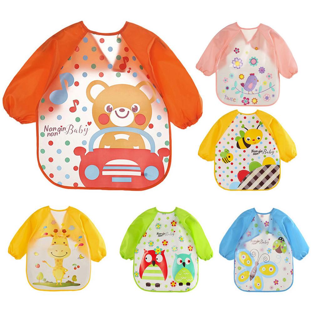 

Baby Bibs Burp Cloths Waterproof Cartoon Kids Drawing Smock Feeding Accessories жёлтый