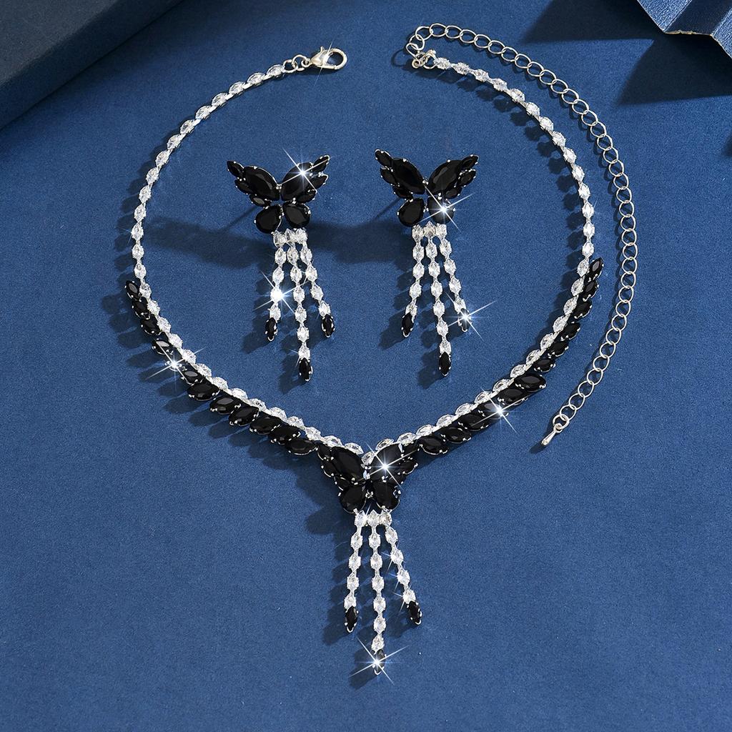 Cute and Sweet European and Sparkling Diamond tassel Butterfly Necklace Earrings