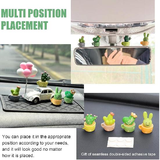 4 PCS Cute Mini Cactus Figurines, Automotive Dashboard Cute Decoration, Car Mini Plants Ornament for Car Dashboard, Office Desk, Home Shelf (Green)