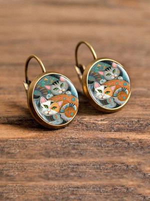 1pc Cat Pattern Round Earrings Jewelry