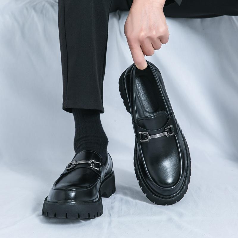 Fashion Luxury Men Thick Bottom Loafers Slip on Leather Shoes Black Casual Business Dress Shoes Mens Wedding Party Office Fashion Shoes