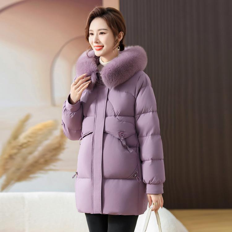 Jachetă nouă de iarnă pentru mamă, pentru femei, de lungime medie, cu puf, pentru femei de vârstă mijlocie și în vârstă, groasă, cu puf de rață albă, guler din blană de vulpe