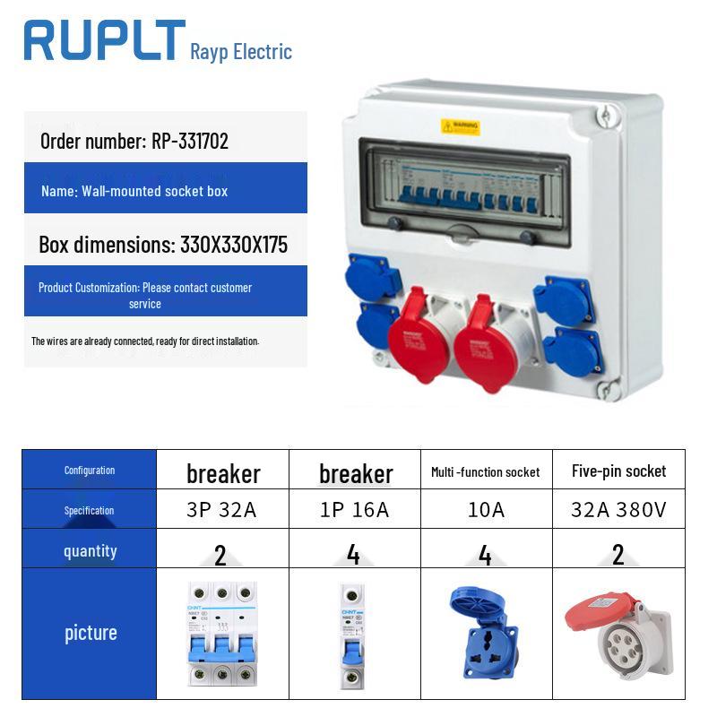Wall-Mounted IP65 Waterproof Industrial Socket Box - Assembled Industrial-Grade Wiring and Distribution Box