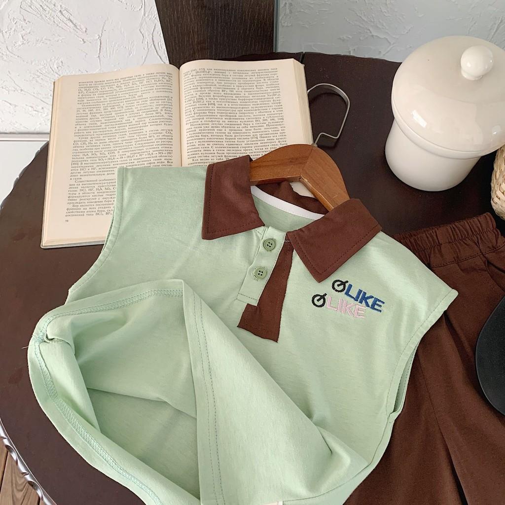 Adorable Children's Summer Outfit Set With Embroidered Sleeveless Polo Shirt And Shorts
