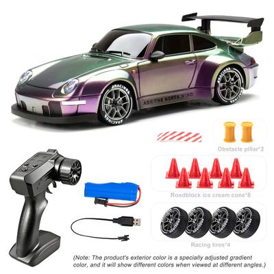 1:Coche de drift RC 24, juguete RC 4WD de 2,4 GHz con luces, neumáticos y herramientas de barricada, el mejor regalo de cumpleaños, Halloween, Navidad para niños y niñas