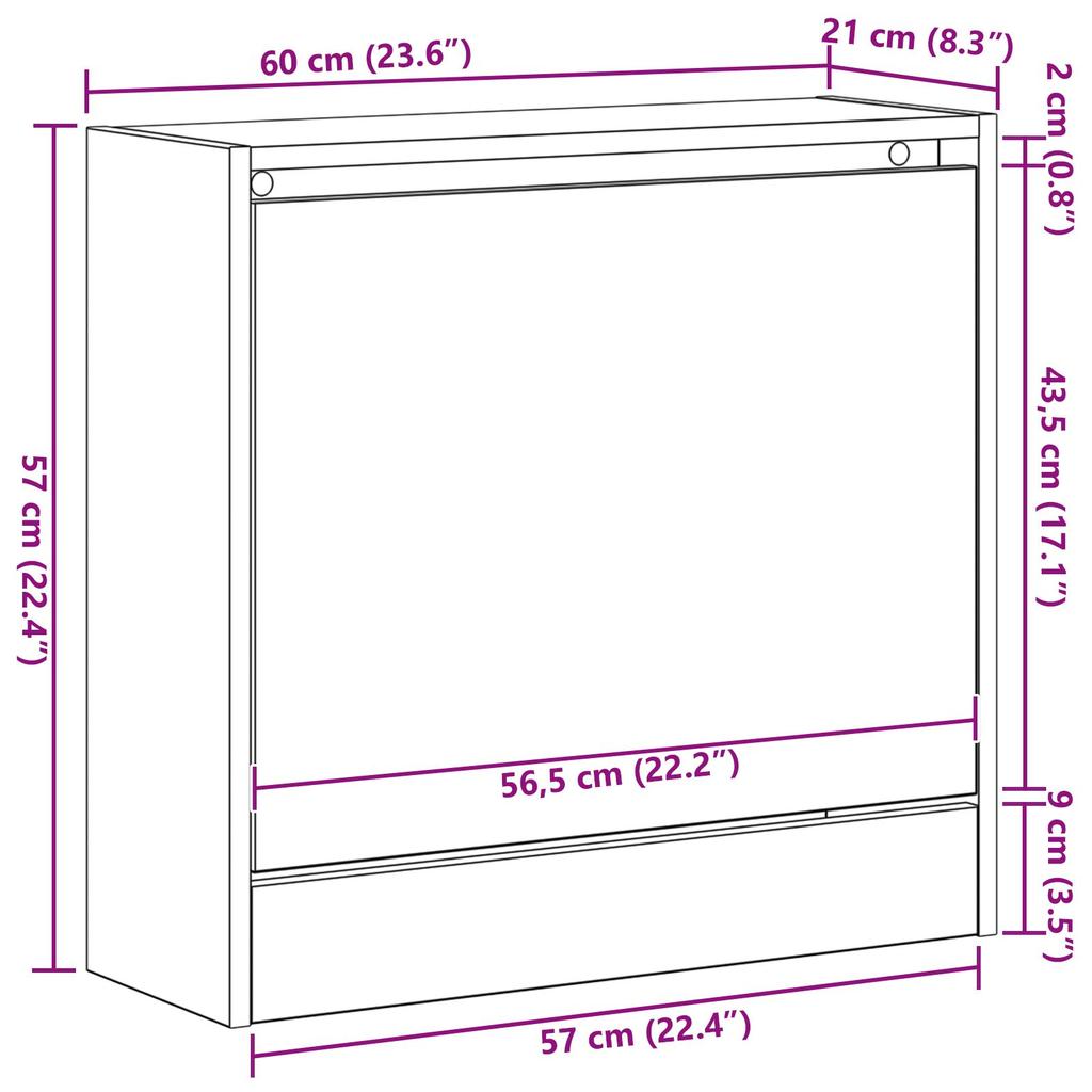 vidaXL Schuhschrank Artisan Eiche 60x21x57 cm Holzwerkstoff
