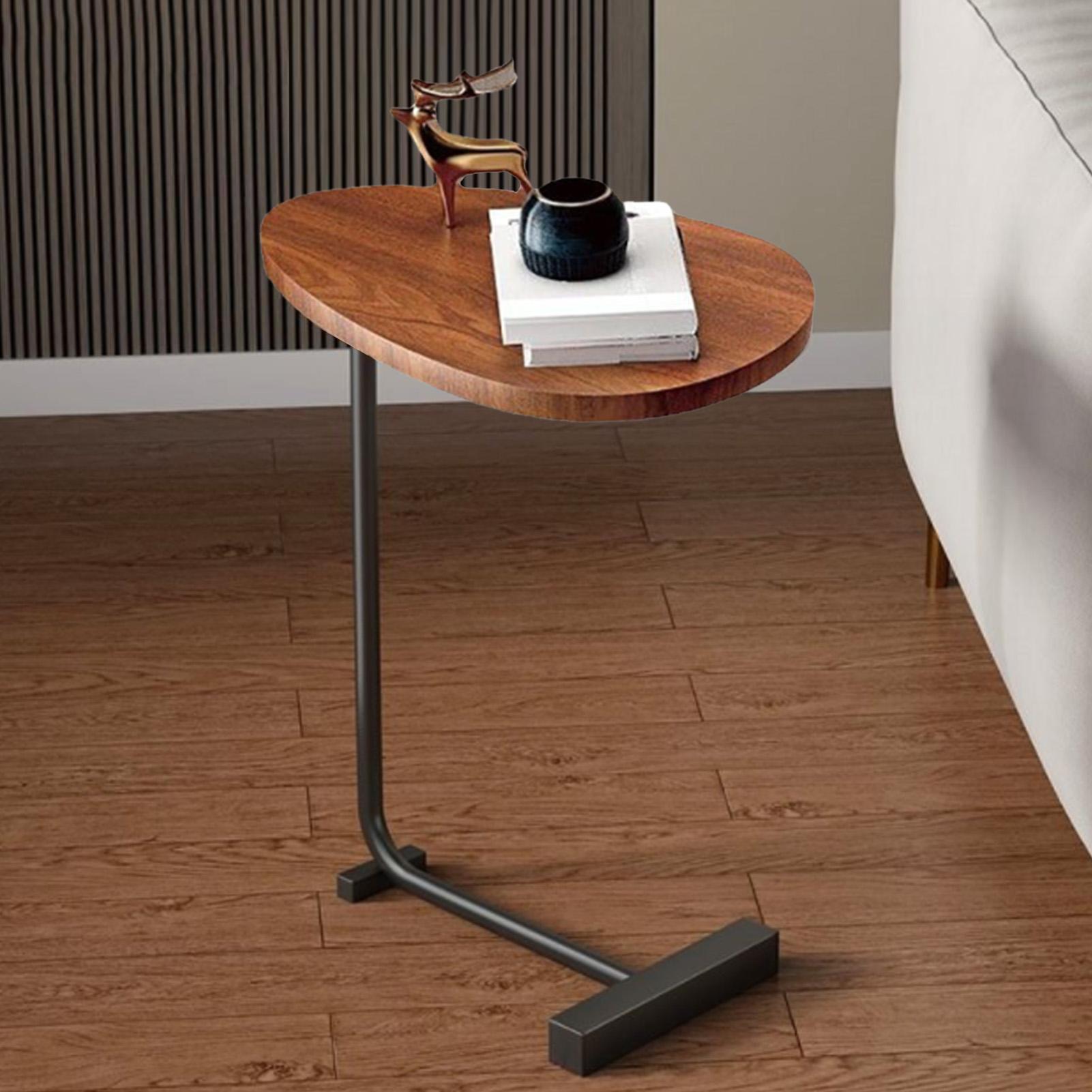 Kleine Bijzettafel Modern Donker Houtnerf Ruimtebesparend C-vormige Salontafel voor Woonkamer Bank Hotel