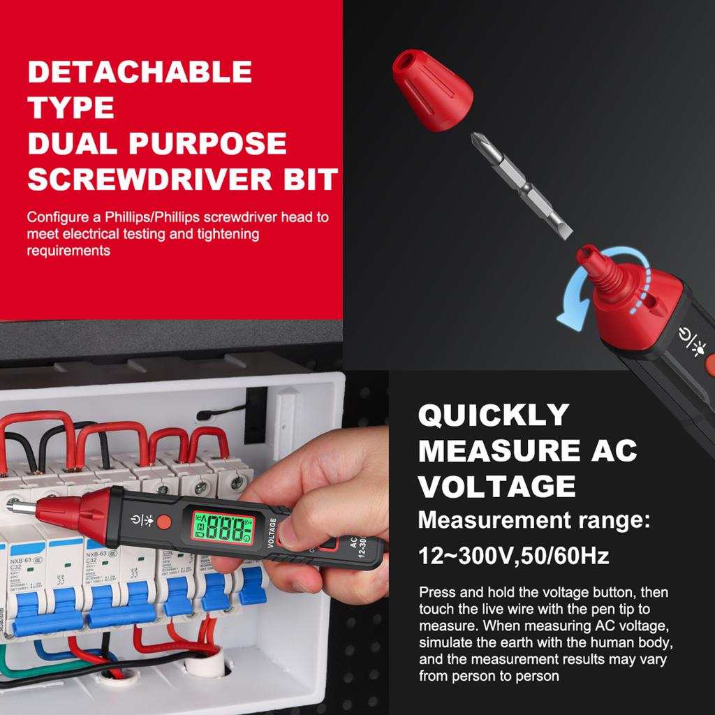 Voltage Detector Pen Electricity Tester 12~300V AC Voltage Detector NCV Induction Phase Sequence