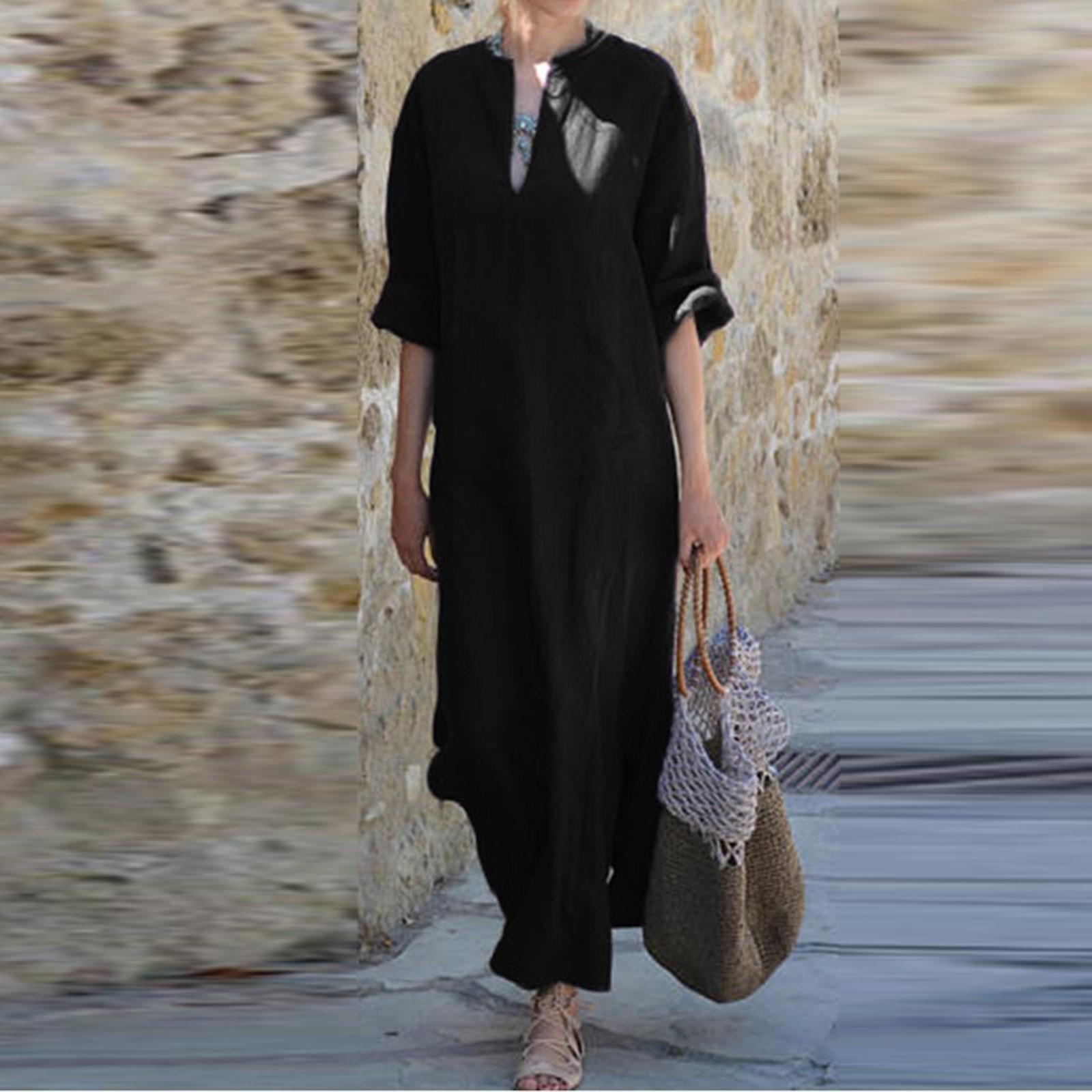 Женское модное повседневное темпераментное длинное платье с v-образным вырезом на весну — фото 7