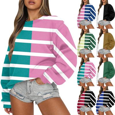 Women's Casual Fashion Comfortable Loose Round Neck Multicolor Printed Long Sleeve Sweater Top