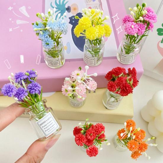 Mini Flower Vase Refrigerator Magnet with Fake Flower 3D Miniature Plants Vase Fridge Magnet Home Office Kitchen Decoration