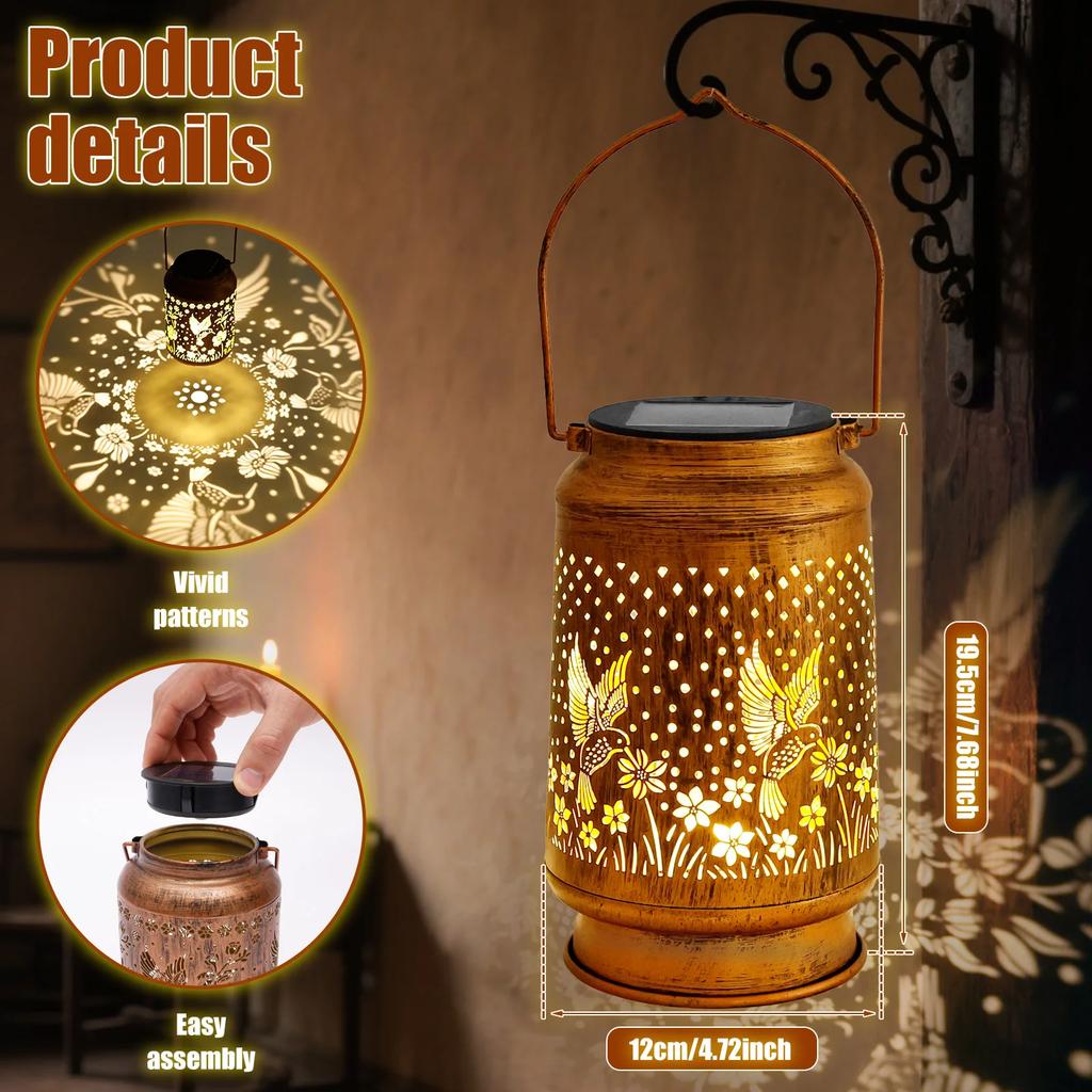 Hummingbird Solar Lantern IP65 Waterproof Metal Solar Light Dual Lighting Mode Step Wall Fence Lights Outdoor Garden Decoration