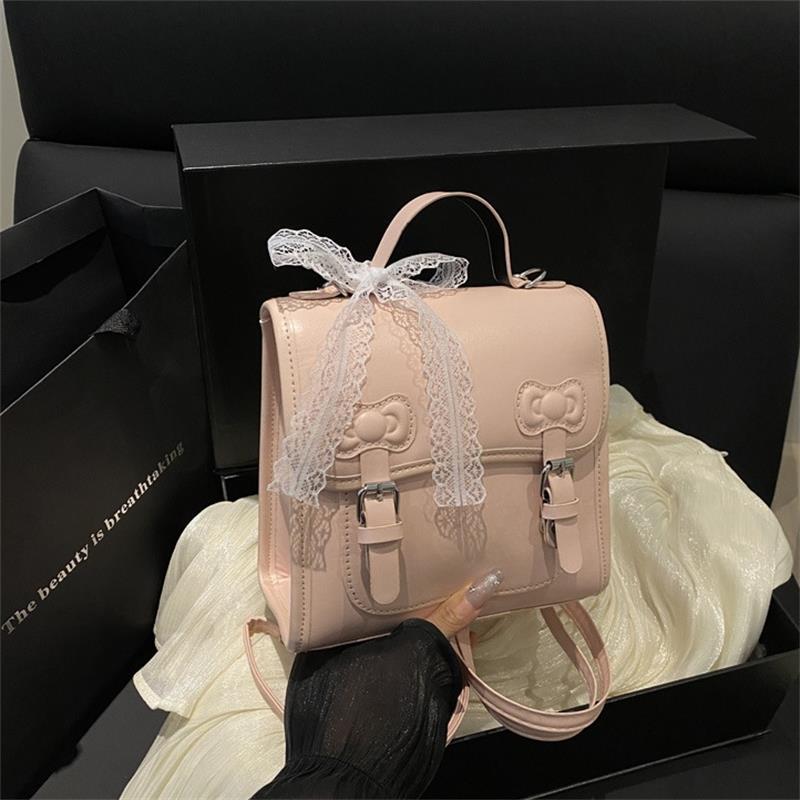 Cute College Style Bowknot Pu Backpack Handbag Lace Bow Ribbon Charm Shoulder Bag Sweet Trendy Women Girly Crossbody Bags Gifts