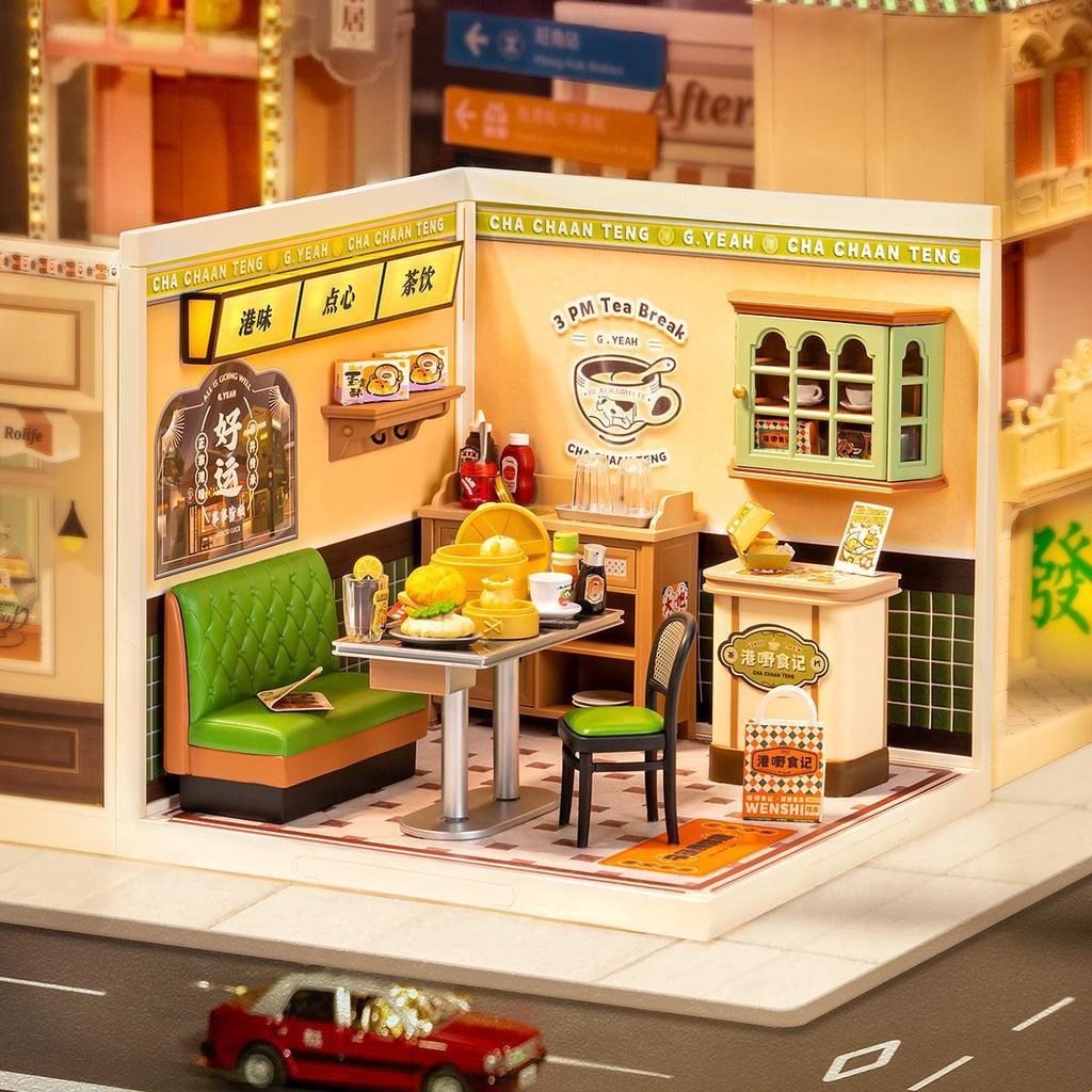 ROBOTIME Rolife 3D Puzzle Super Creator Hong Kong Bites Cafe DIY Miniature House (DW021) | 1:24 Scale
