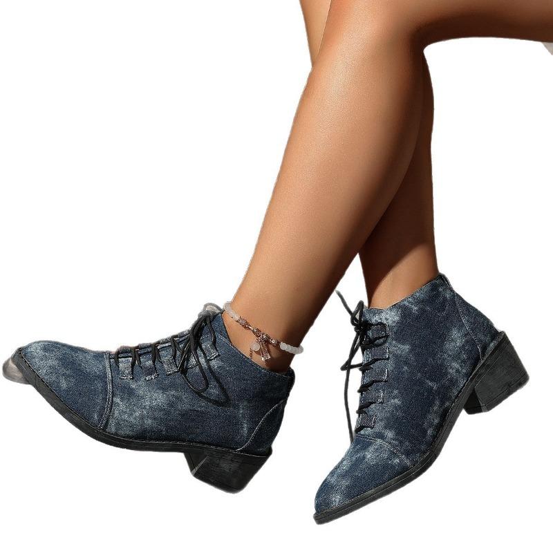 Martin Boots Women's Autumn and Winter Round Head Front Lace-up Retro Comfortable Trendy Women's Short Boots