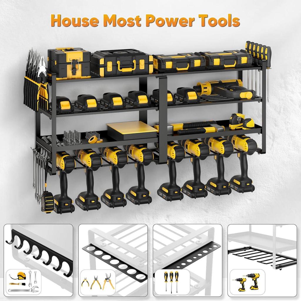 Four-Tier Wall-Mounted Electric Drill Storage & Charging Rack