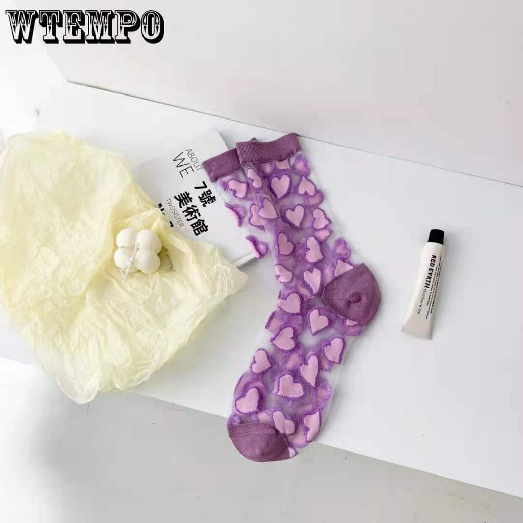6pcs Crystal Long Socks Women Spring Summer Love Transparent Glass Silk Japanese Cute Thin Mid-Calf Stockings
