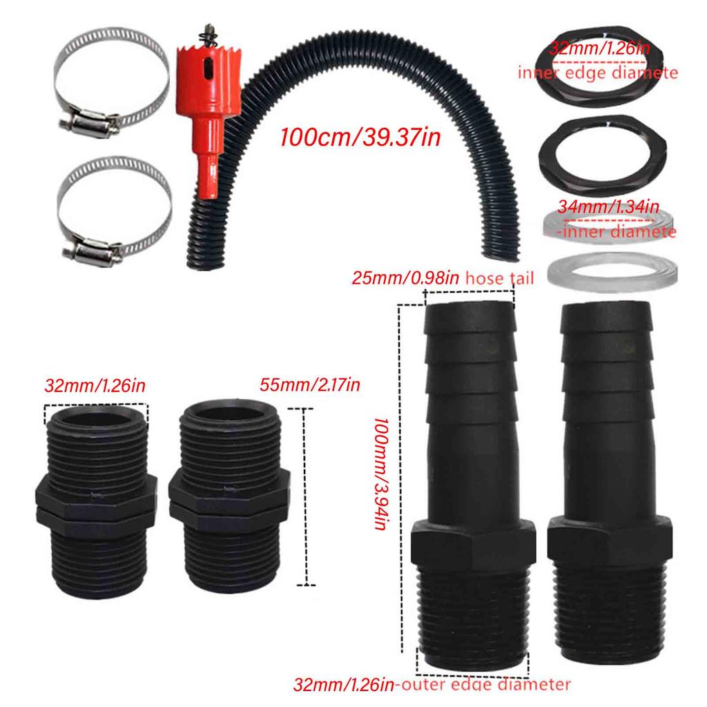 Rain Barrel Connector Water Tanks Link Systems with 100cm Hose & Fittings Linking set for Efficient Water Collection