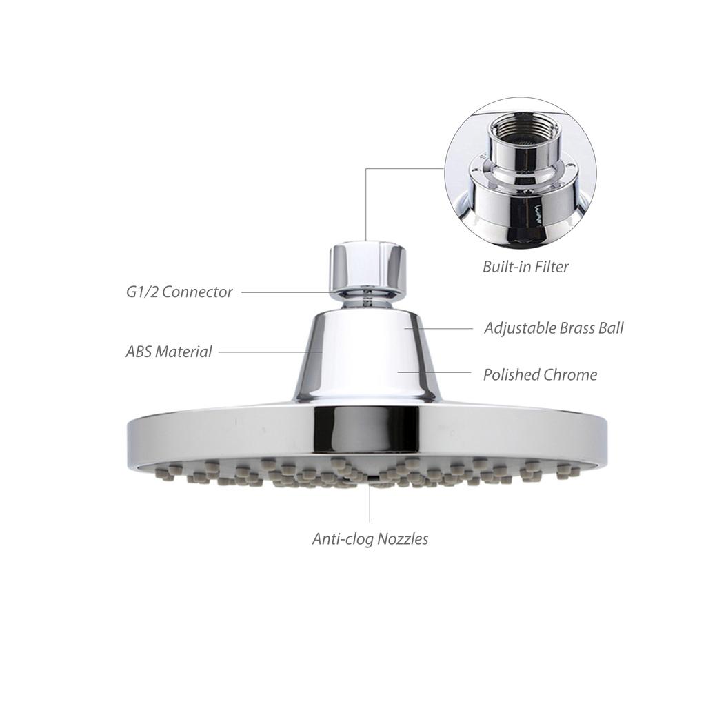 6 Inch High Pressure Shower Head G1/2 Rain Showerhead Adjustable Bathroom Shower Head Spray Showerhead Polished Chrome Bath Rain Round Shower Head Re
