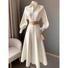 Chic Commuter White A-Line Dress: Korean Style Slim Fit for Autumn/Winter
