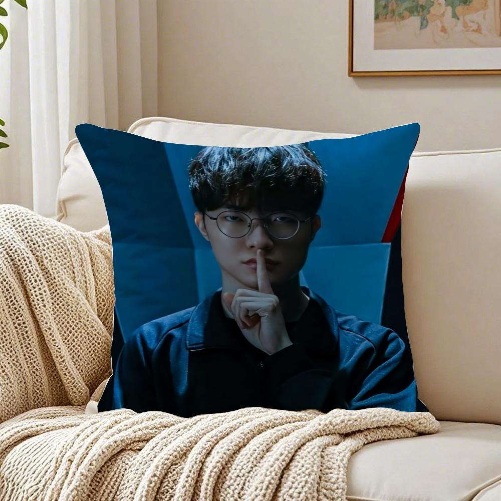 Korean LOLS SKT T1 2024 Five Champion FFaker Cushion Cover Pillowcase Antidustmite Living Room Sofa Decor Cushion Room