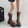 Fashion Comemore Vintage Thick Bottom Mid-calf Boots Women Autumn Soft Leather Western Short Bottes Femmes Chunky Heeled Boots for Woman