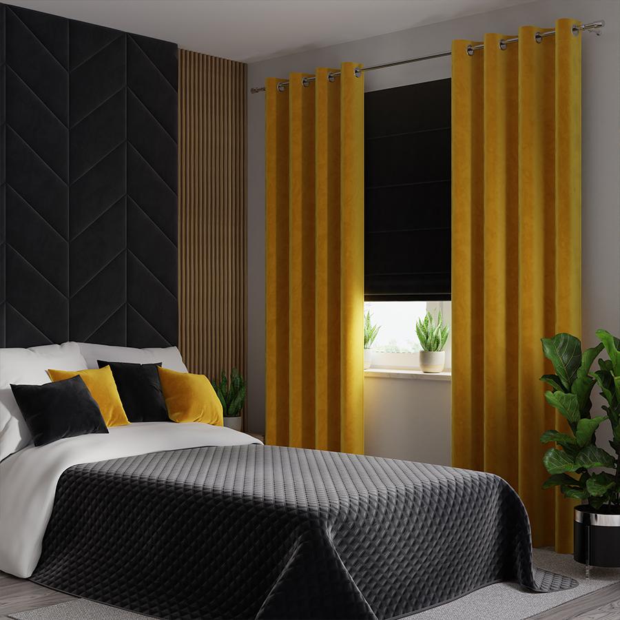 VELVI Bedspread 170x210cm - deep black with a geometric pattern