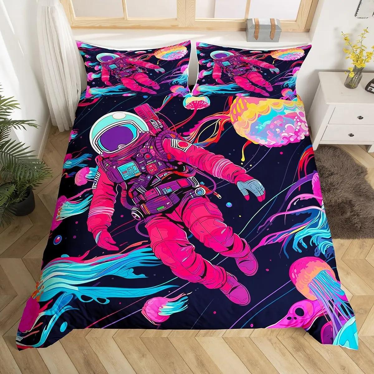 

Постельное белье с изображением астронавта, комплект постельного белья с изображением галактики и вселенной, пододеяльник для мальчиков и детей со звездным небом 70x133cm 2pcs