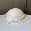 Celebrity Xiaoxiangfeng dome top hat elegant temperament bead bow wool woolen small edge basin hat autumn and winter felt hat